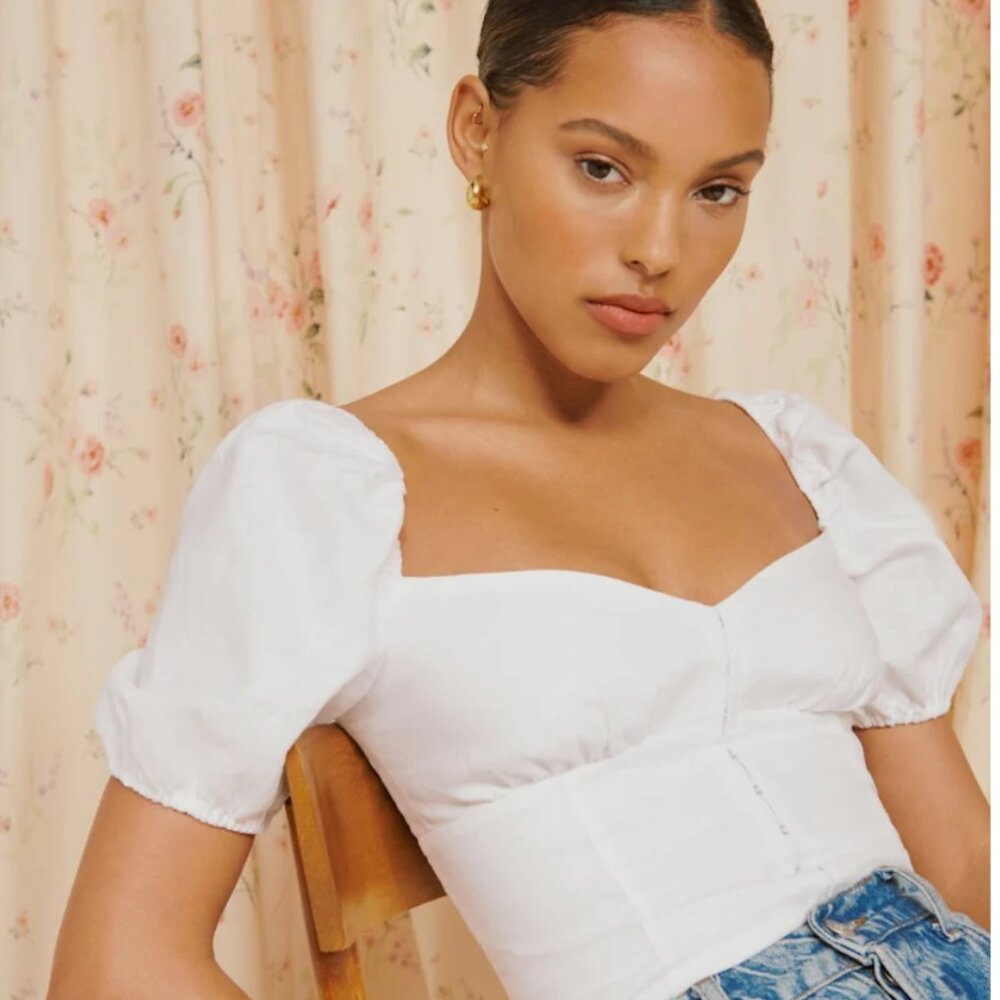 Reformation Rome Linen Top, Size 10, White